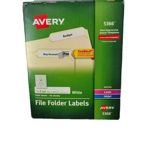 Avery TrueBlock #5366 Laser InkJet White Filing Labels 1/3 Cut 1500 Labels Pack